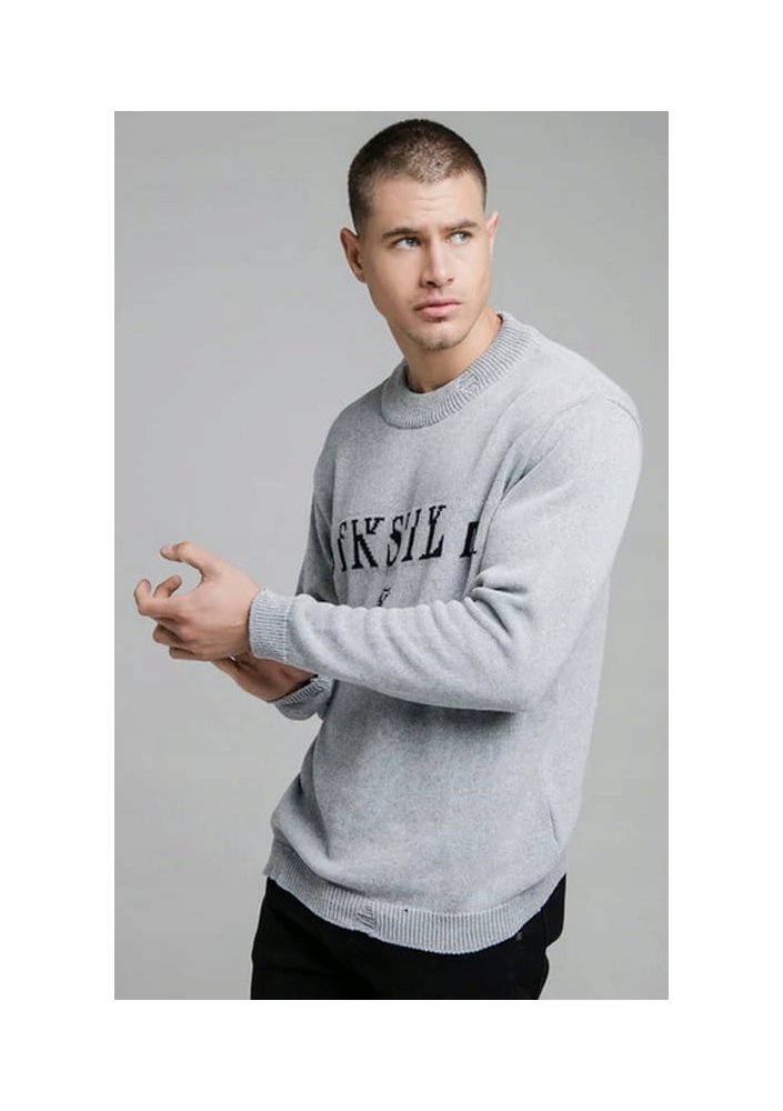 SikSilk – Szary dzianinowy sweter z logo