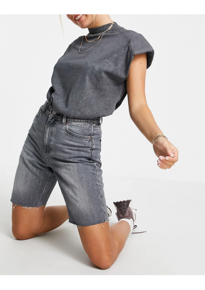 Dr Denim Echo – Szare szorty tall z bardzo wysokim stanem i prostymi nogawkami