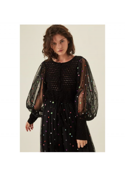 MANOUSH — Colors Dots, czarna, długa sukienka
