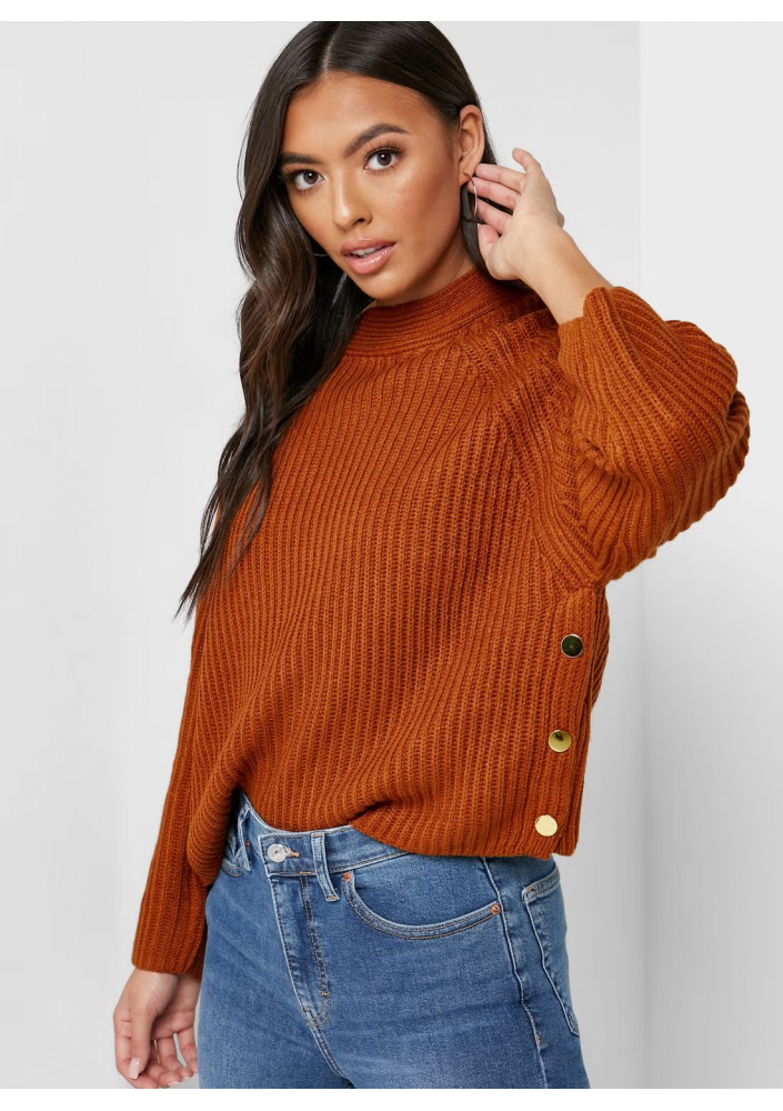 Topshop Prążkowany Sweter Z Guzikami