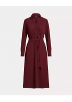 RALPH LAUREN Bordowa sukienka midi z długim rękawem