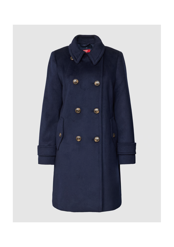 Esprit Collection Płaszcz z wykładanym kołnierzem - granatowy