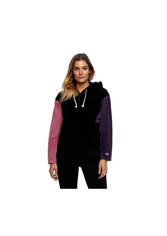 Champion Bluza damska Zip-Up Velour Colour Block Hoodie black