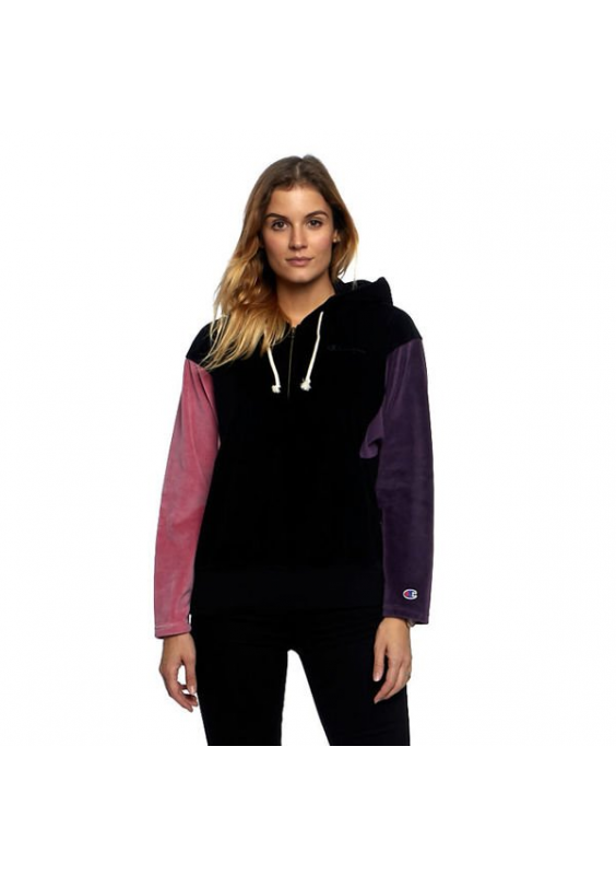 Champion Bluza damska Zip-Up Velour Colour Block Hoodie black