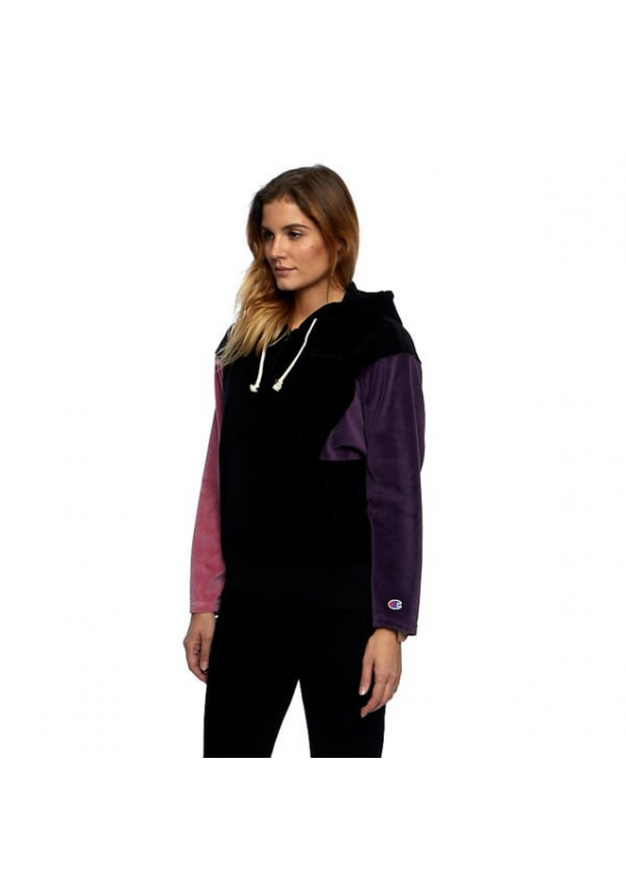 Champion Bluza damska Zip-Up Velour Colour Block Hoodie black