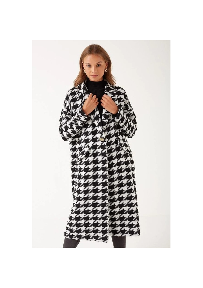 Only Houndtooth Coat Otw Damski Czarno-Biały Płaszcz