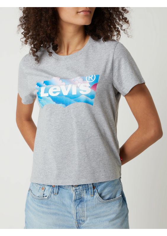 Levi's T-shirt z nadrukiem z logo model ‘Jordie’ - średnioszary melanż