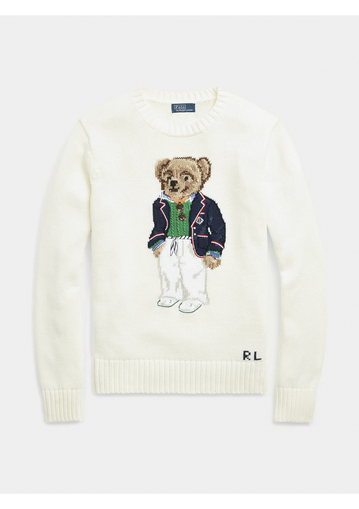 Polo Ralph Lauren Sweter Riv Bear Po 211924417001 Écru Relaxed Fit