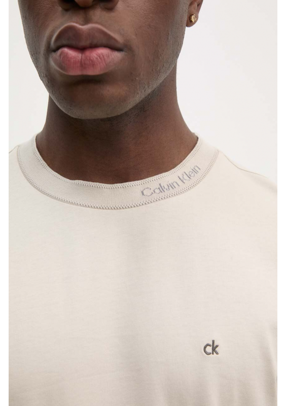 Calvin Klein t-shirt bawełniany męski kolor beżowy