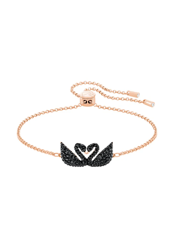 Swarovski Bransoletka Iconic Swan, czarna, złota, pozłacana