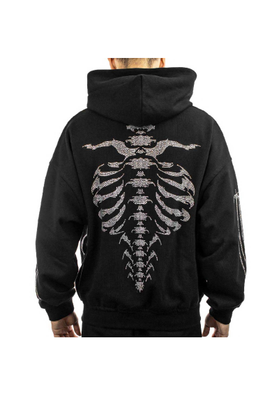 FAVELA RIBCAGE RHINESTONE FRONTZIP UNISEX - Bluza z kapturem zapinana na zamek - czarna