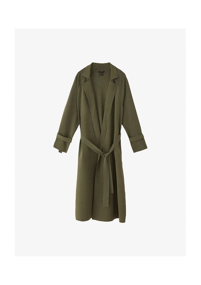 MASSIMO DUTTI długi sweter płaszcz khaki pasek