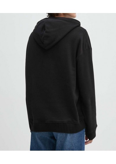 Calvin Klein Jeans bluza bawełniana damska kolor czarny z kapturem gładka J20J224173