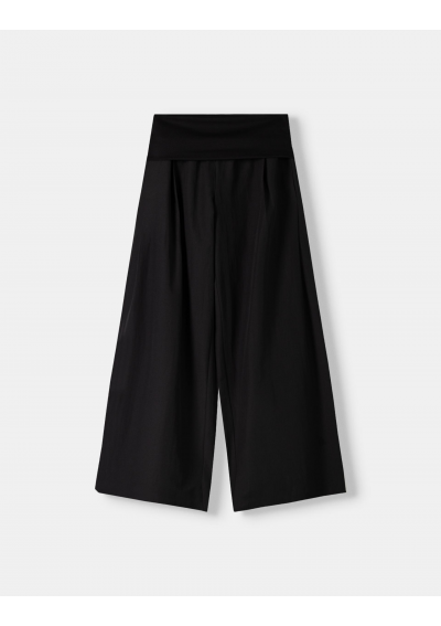 BERSHKA Spodnie wide leg z wywijaną talią