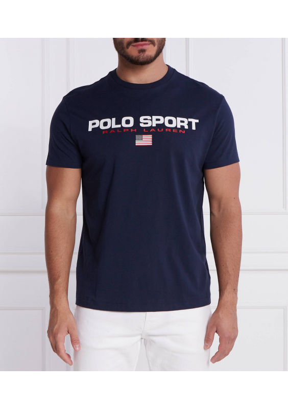 Polo Ralph Lauren – Sports Capsule – Granatowy T-shirt oversize z logo z flagą