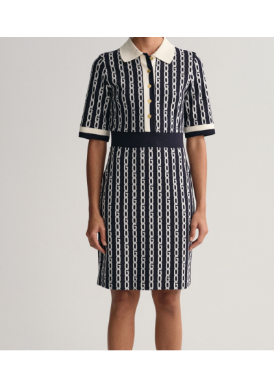 GANT Sukienka polo z żakardowym łańcuchem i średnim rękawem