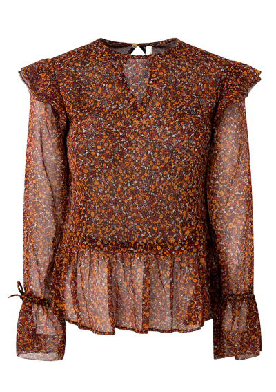 Pepe Jeans Gaura damska bluzka z długim rękawem w kwiaty pomarańczowa