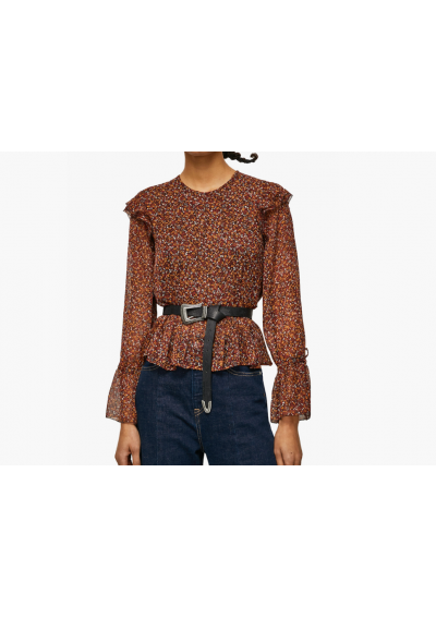 Pepe Jeans Gaura damska bluzka z długim rękawem w kwiaty pomarańczowa