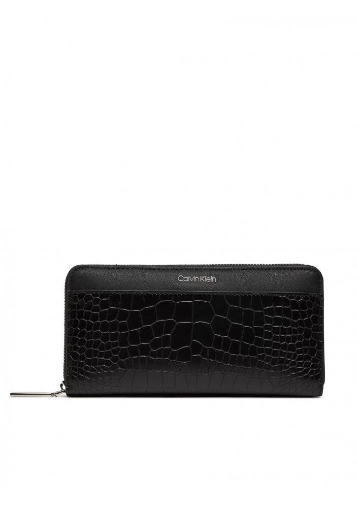 Calvin Klein Duży Portfel Damski Ck Must Lg Zip Around_Croco K60K612356 Czarny