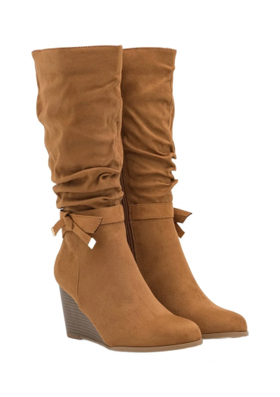 Anna Field Buty damskie kozaki brązowe koniakowe LISA na koturnie