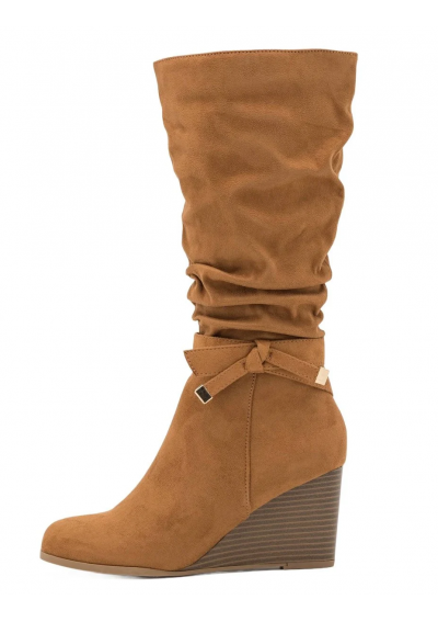 Anna Field Buty damskie kozaki brązowe koniakowe LISA na koturnie