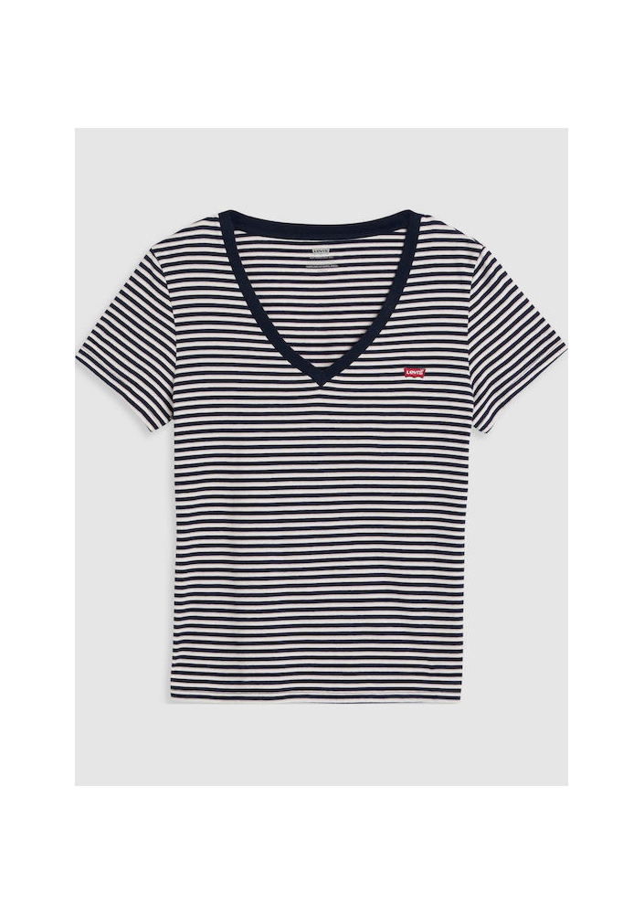 Levi's damska koszulka z dekoltem w serek w paski w kolorze granatowym