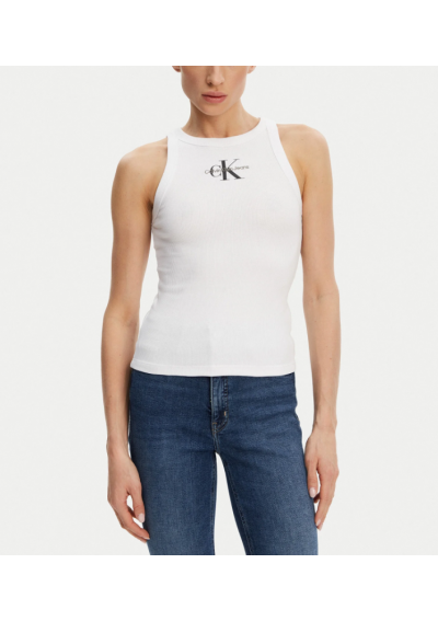 Calvin Klein Jeans Top Monologo J20J225301 Biały Slim Fit
