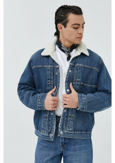 Levi&#039;s kurtka jeansowa męska kolor niebieski przejściowa oversize