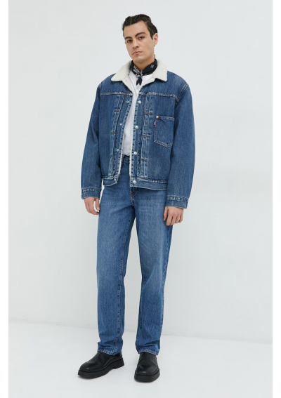 Levi&#039;s kurtka jeansowa męska kolor niebieski przejściowa oversize