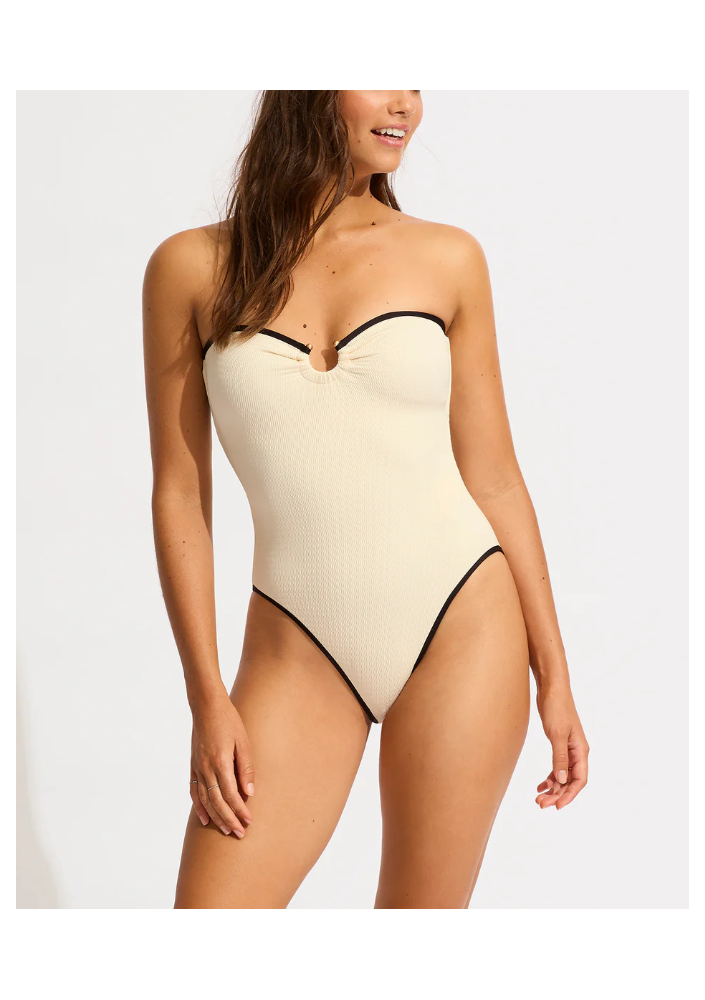 SEAFOLLY Jednoczęściowy kostium kąpielowy typu bandeau z przodu typu „Bound” – ecru