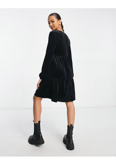 JDY Sukienka z aksamitu z dekoltem w serek czarna