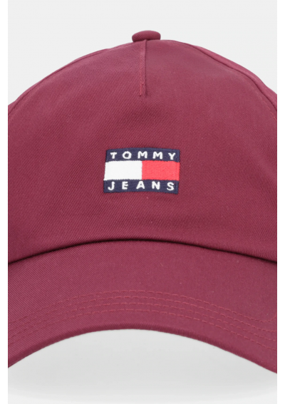 Tommy Jeans czapka z daszkiem męska bawełniana bordowa AM0AM12020