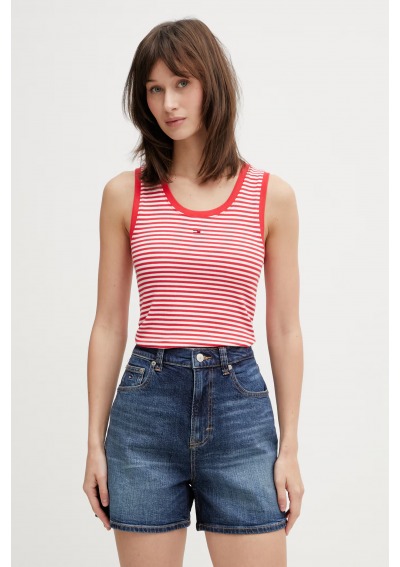 Tommy Jeans top damski bawełniany z elastanem czerwony DW0DW20673