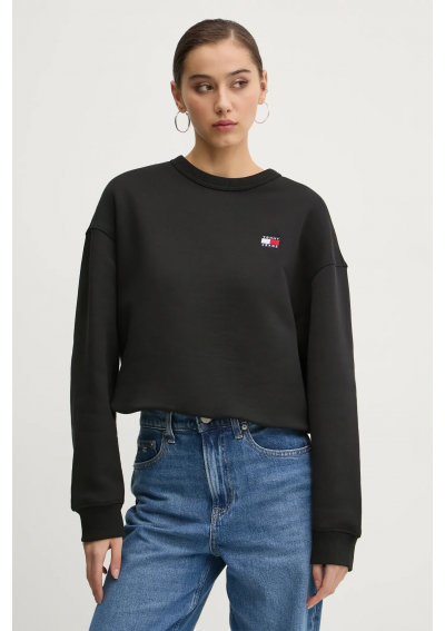Tommy Jeans bluza bawełniana damska kolor czarny gładka DW0DW19408