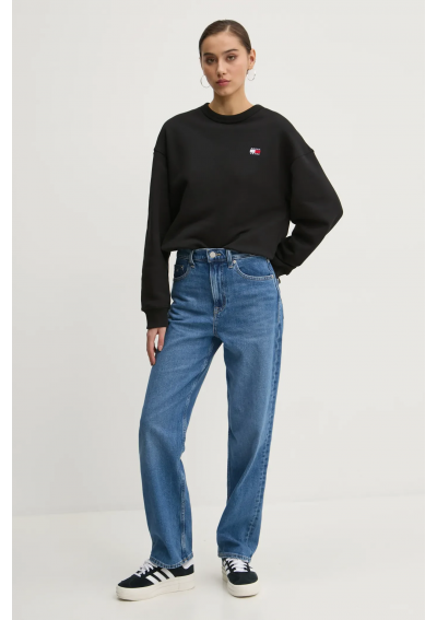 Tommy Jeans bluza bawełniana damska kolor czarny gładka DW0DW19408