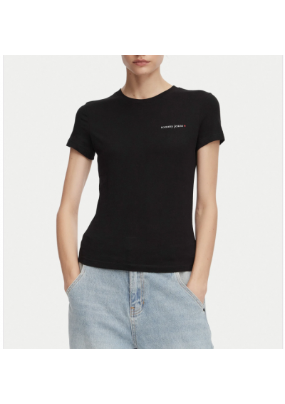 Tommy Jeans T-Shirt Ess Logo DW0DW23479 Czarny Slim Fit
