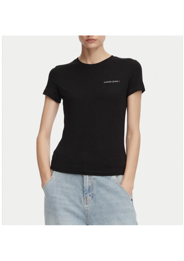 Tommy Jeans T-Shirt Ess Logo DW0DW23479 Czarny Slim Fit