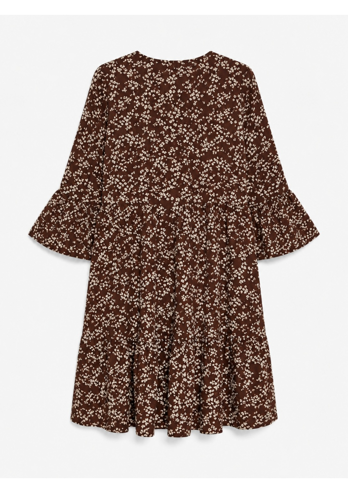 Vila VICUTA 3/4 FLOUNCE SHORT DRESS/ZL –Sukienka damska brązowa w kwiatowy wzór