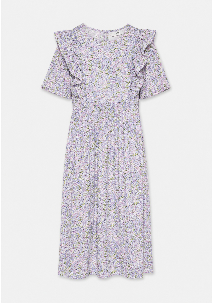 JDY Sukienka damska EVELYN S/S FRILL MIDI DRESS WVN LO – kwiatowy wzór