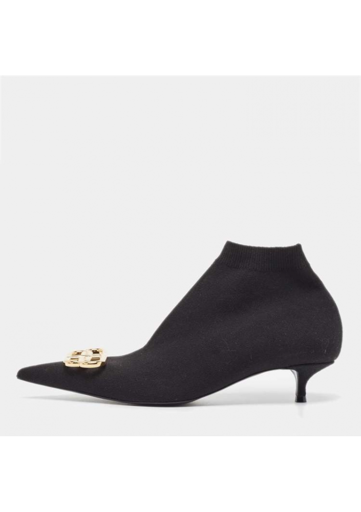 Balenciaga Botki Balenciaga Black Knit Fabric BB Knife Kitten Heel Booties