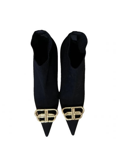 Balenciaga Botki Balenciaga Black Knit Fabric BB Knife Kitten Heel Booties