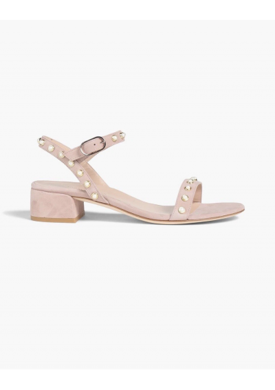 Stuart Weitzman Tibby 35 imitacja pereł zdobionych zamszem sandały