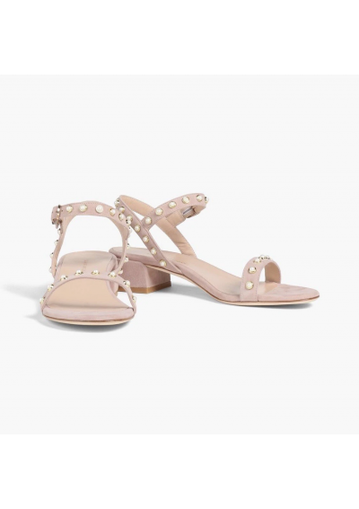 Stuart Weitzman Tibby 35 imitacja pereł zdobionych zamszem sandały