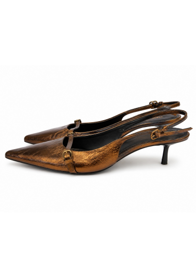 ZARA Czółenka damskie slingback na obcasie – metaliczny brąz