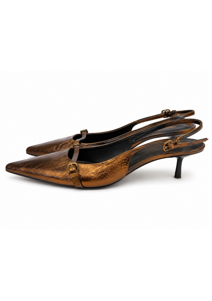 ZARA Czółenka damskie slingback na obcasie – metaliczny brąz