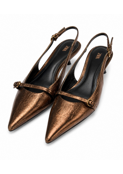 ZARA Czółenka damskie slingback na obcasie – metaliczny brąz