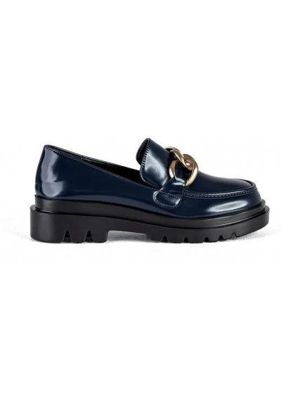 MUSK Eleganckie loafersy w granatowym kolorze – lakierowane mokasyny na grubej podeszwie