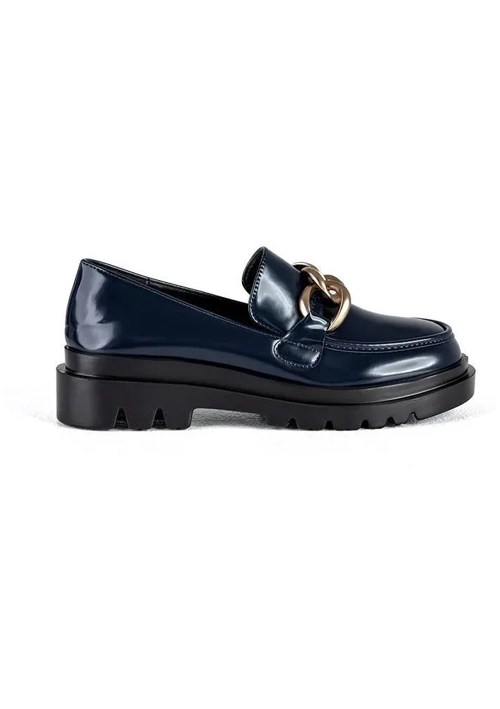 MUSK Eleganckie loafersy w granatowym kolorze – lakierowane mokasyny na grubej podeszwie