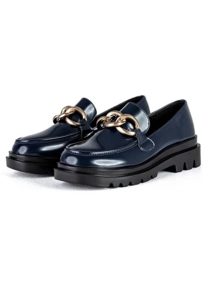 MUSK Eleganckie loafersy w granatowym kolorze – lakierowane mokasyny na grubej podeszwie