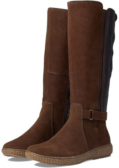 Clarks Czekoladowe Kozaki Zamszowe z Elastyczną Wstawką